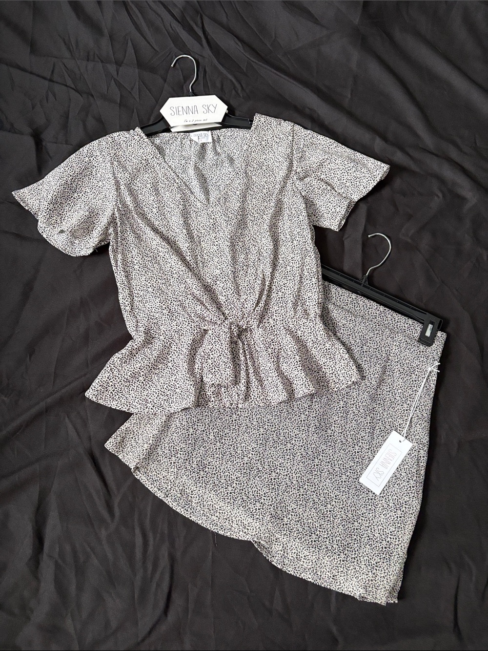 Sienna Sky Black and White Dotted Skirt Set